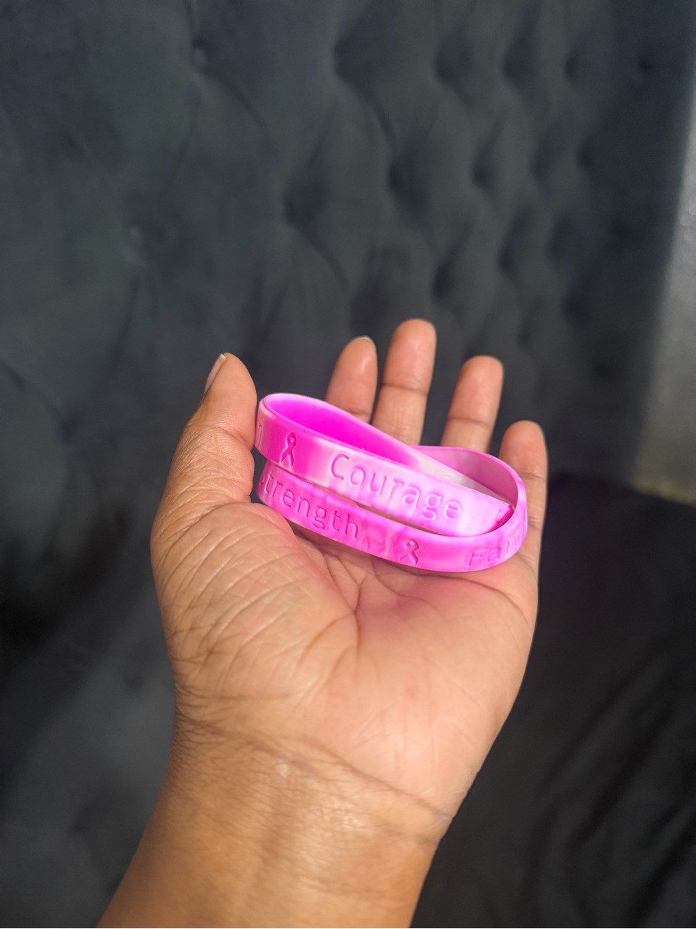 Pink Courage & Strength Silicone Wristband for Breast Cancer